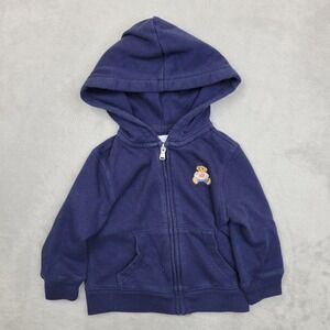 Ralph Lauren Baby Hoodie 12M Navy Blue Teddy Bear Zip Sweatshirt‎ Jacket Cotton